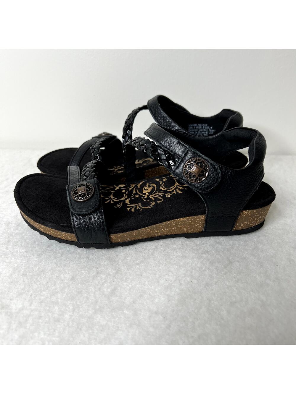 Aetrex Black Jillian Braided Quarter Strap Sandals